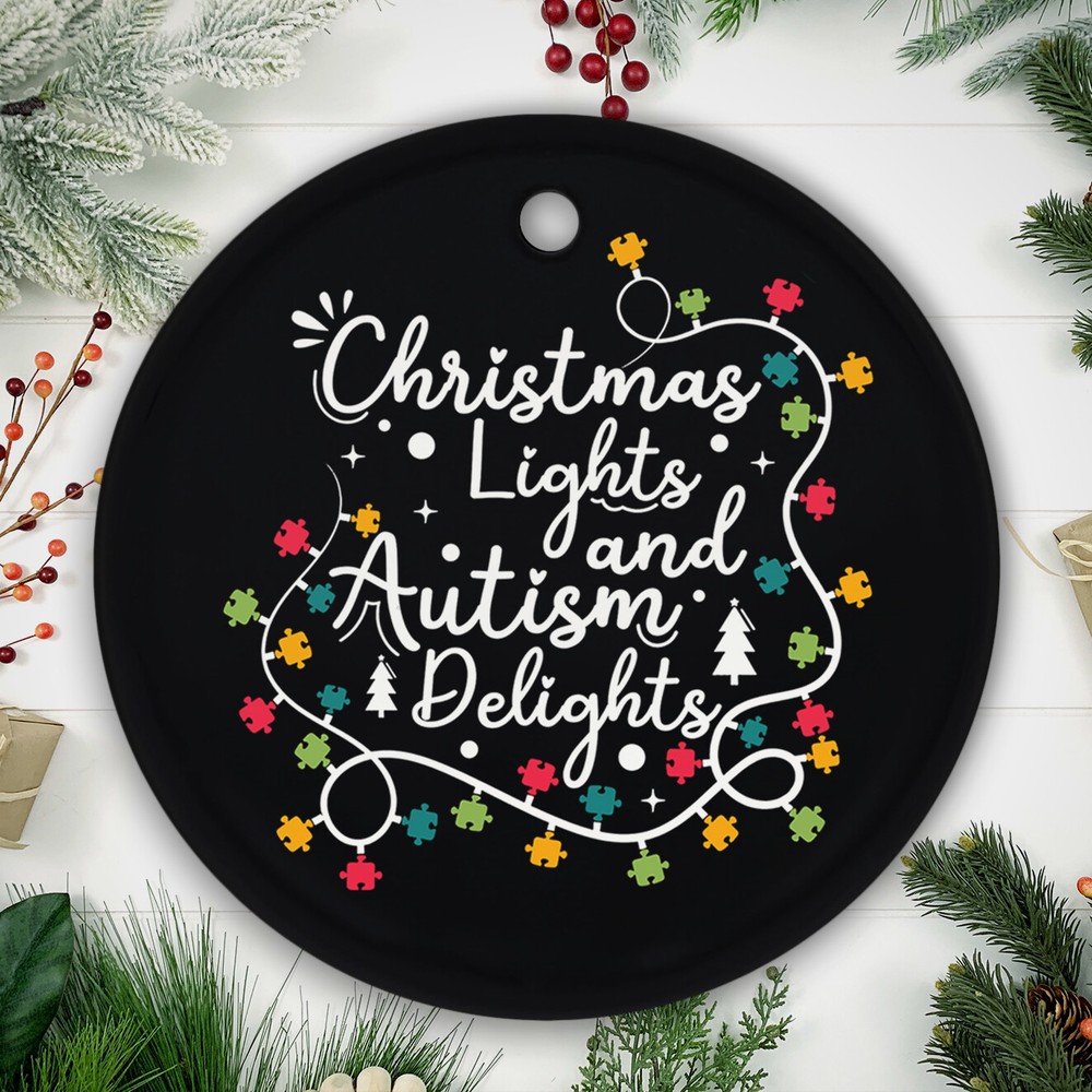 Christmas Ceramic Ornament with Autism Awareness Lights for All Ages