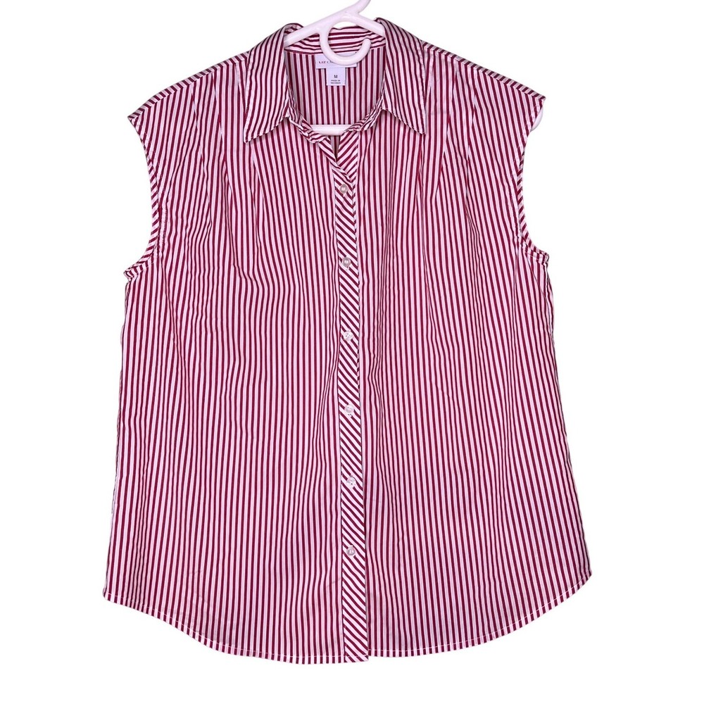 Liz Claiborne Women's Red White Striped Sleeveless Button Down Shirt Size M
