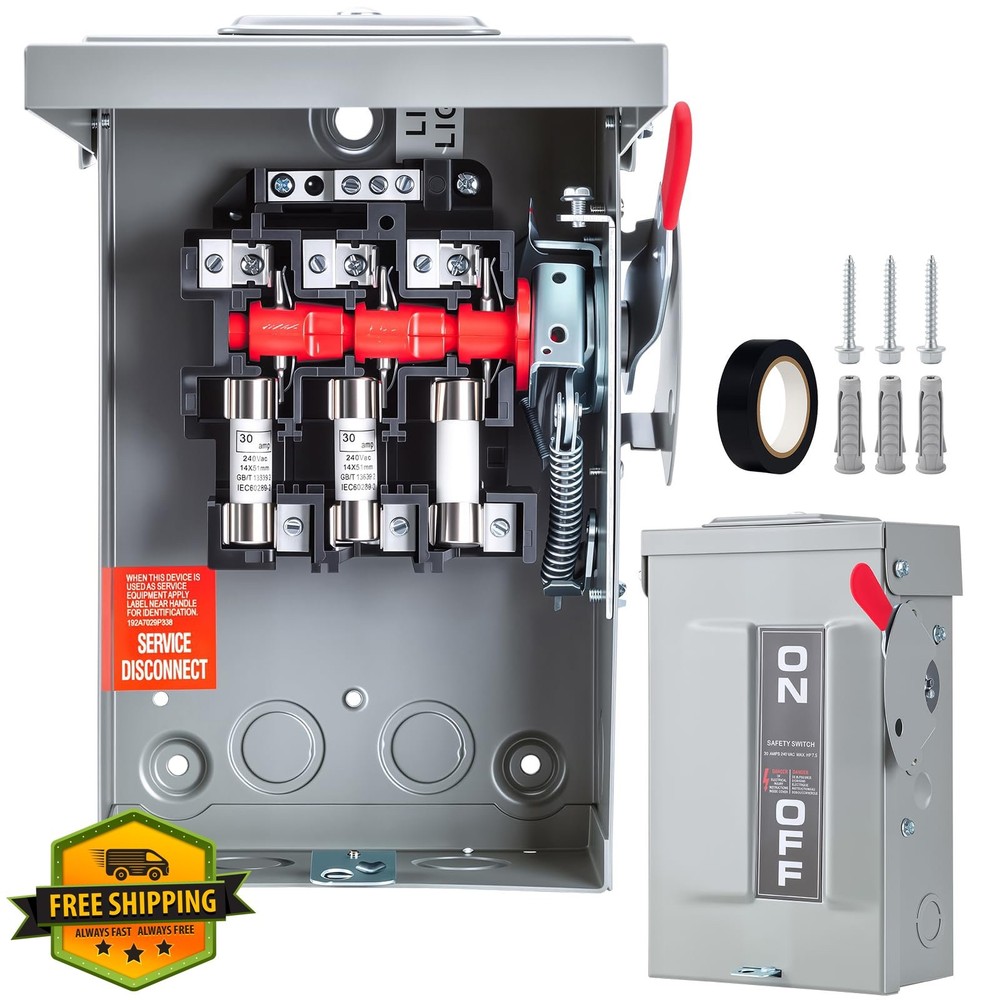 30 Amp 3 Pole Fused Disconnect Switch 110/240V NEMA 3R Heavy Duty