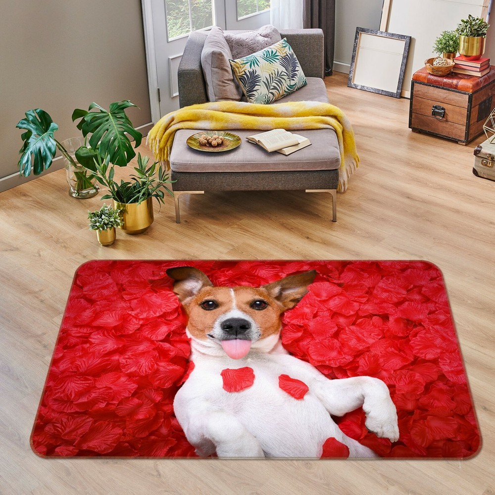 3D Red Petal Dog Non-Slip Rug Mat Elegant Photo Carpet O3228