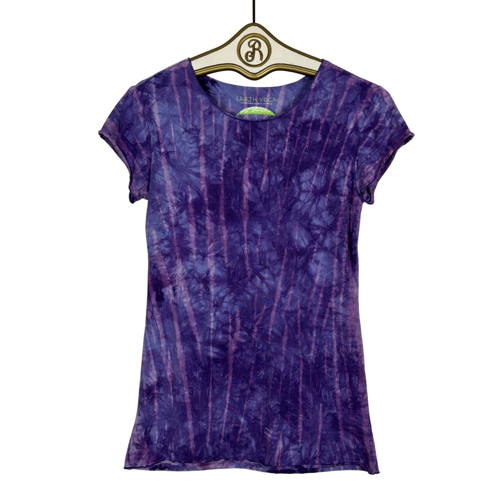 Earth Yoga Top Womens Large Purple Tie Dye Organic Cotton Bamboo Boho Cap Sleeve