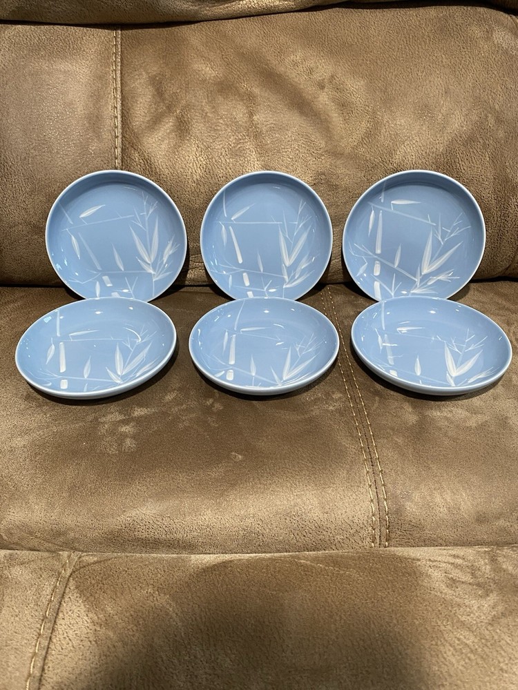 Vintage Winfield China Blue Pacific Bamboo Bread Plates Set of 6