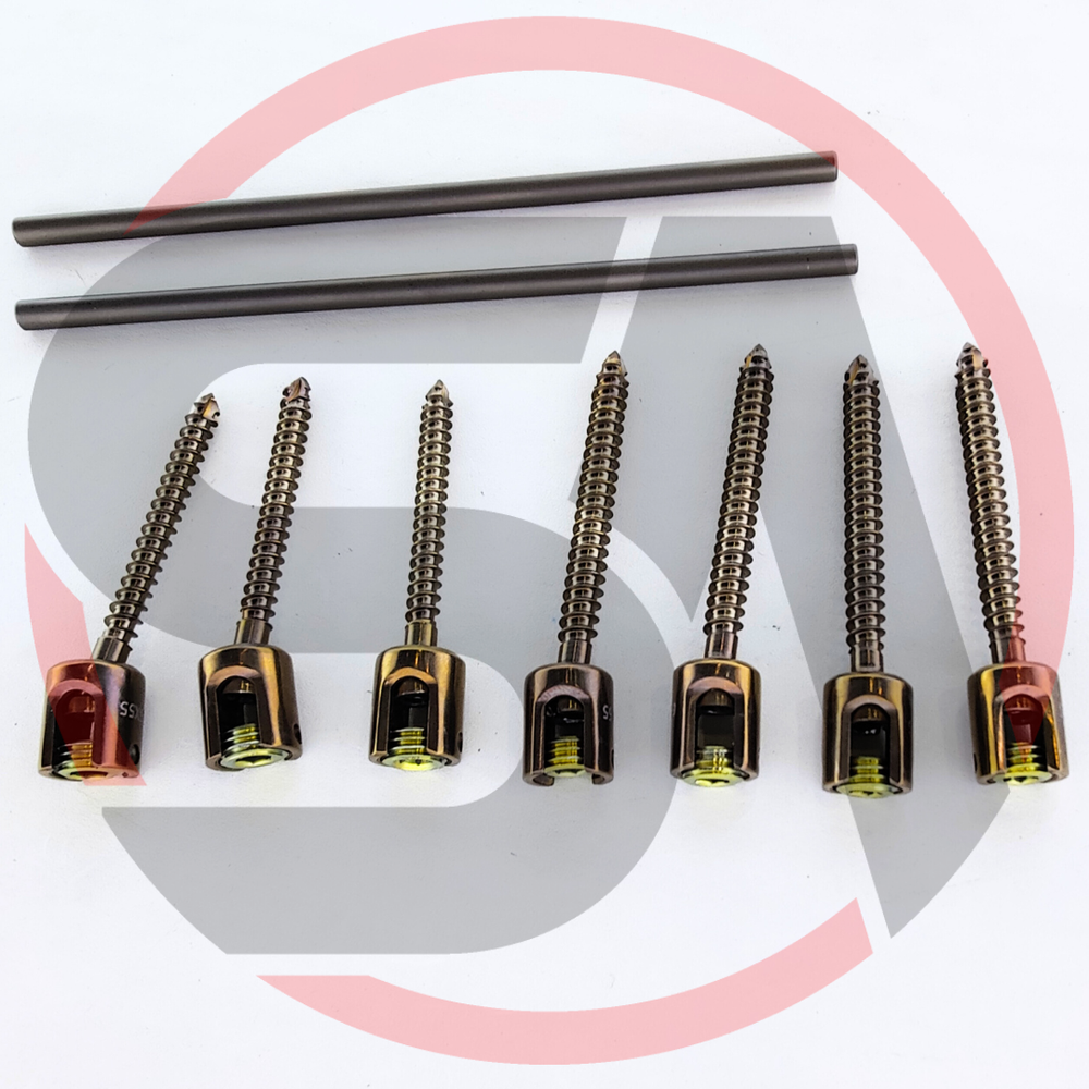 Polyaxial Pedicle 5.5mm Screws & Rod Length 45mm to 55mm 8 Pcs Set Titanium