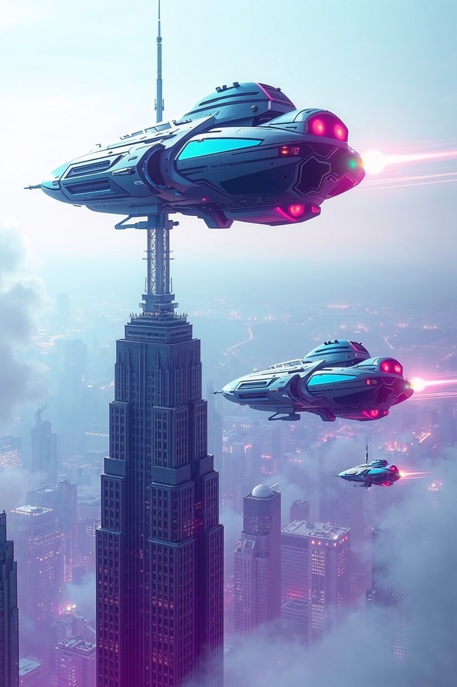 Empire State Building NYC Spaceship 4x6 Premium Photo Art Print