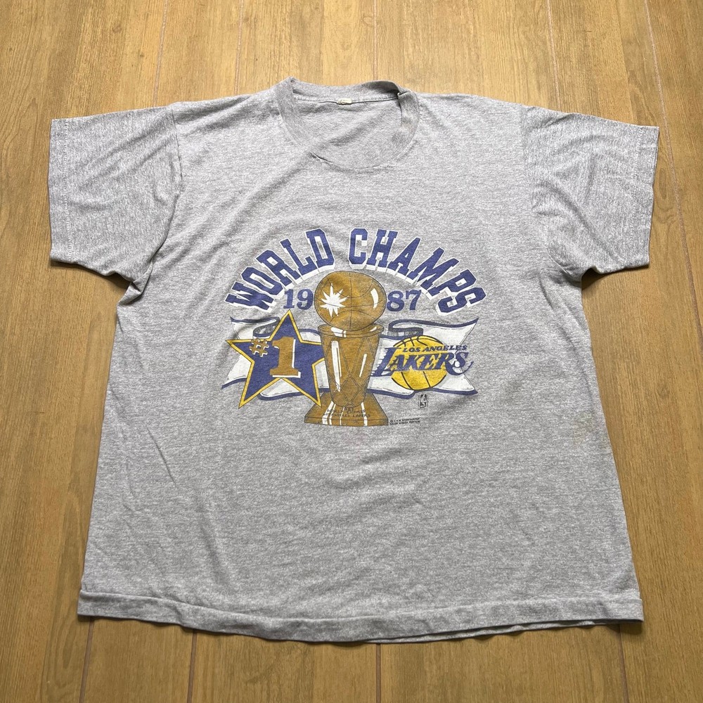 Vintage 80s Los Angeles Lakers Champions Gray T Shirt Men Sz XL 1987 Fits like M