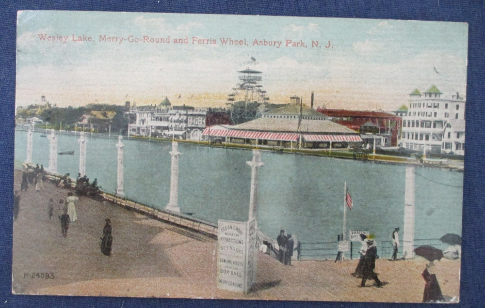 1912 Asbury Park New Jersey Wesley Lake Amusement Park  Postcard