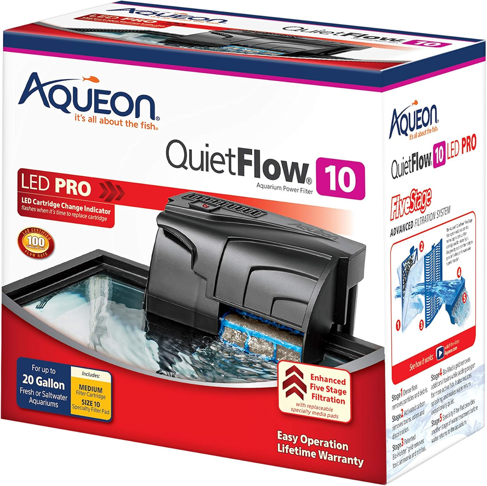 Aqueon Quietflow 10 LED PRO Aquarium Fish Tank Power Filter for up to 20 Gallon