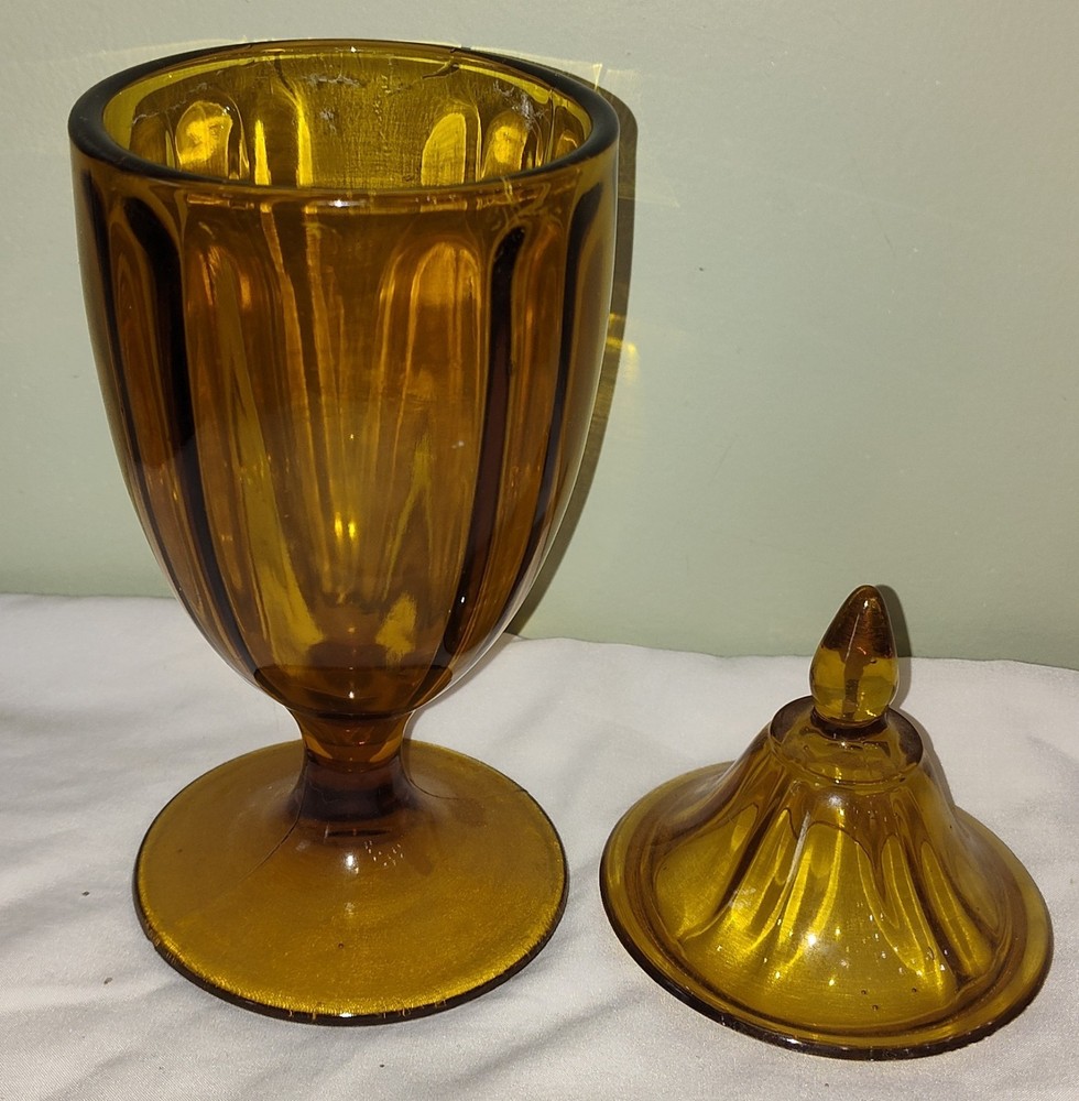 Vintage Anchor Hocking Amber Glass Lidded Candy Dish