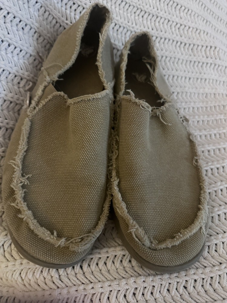 Crocs Shoes Mens 9 Santa Cruz Loafers Khaki Tan Canvas Slip On Distressed