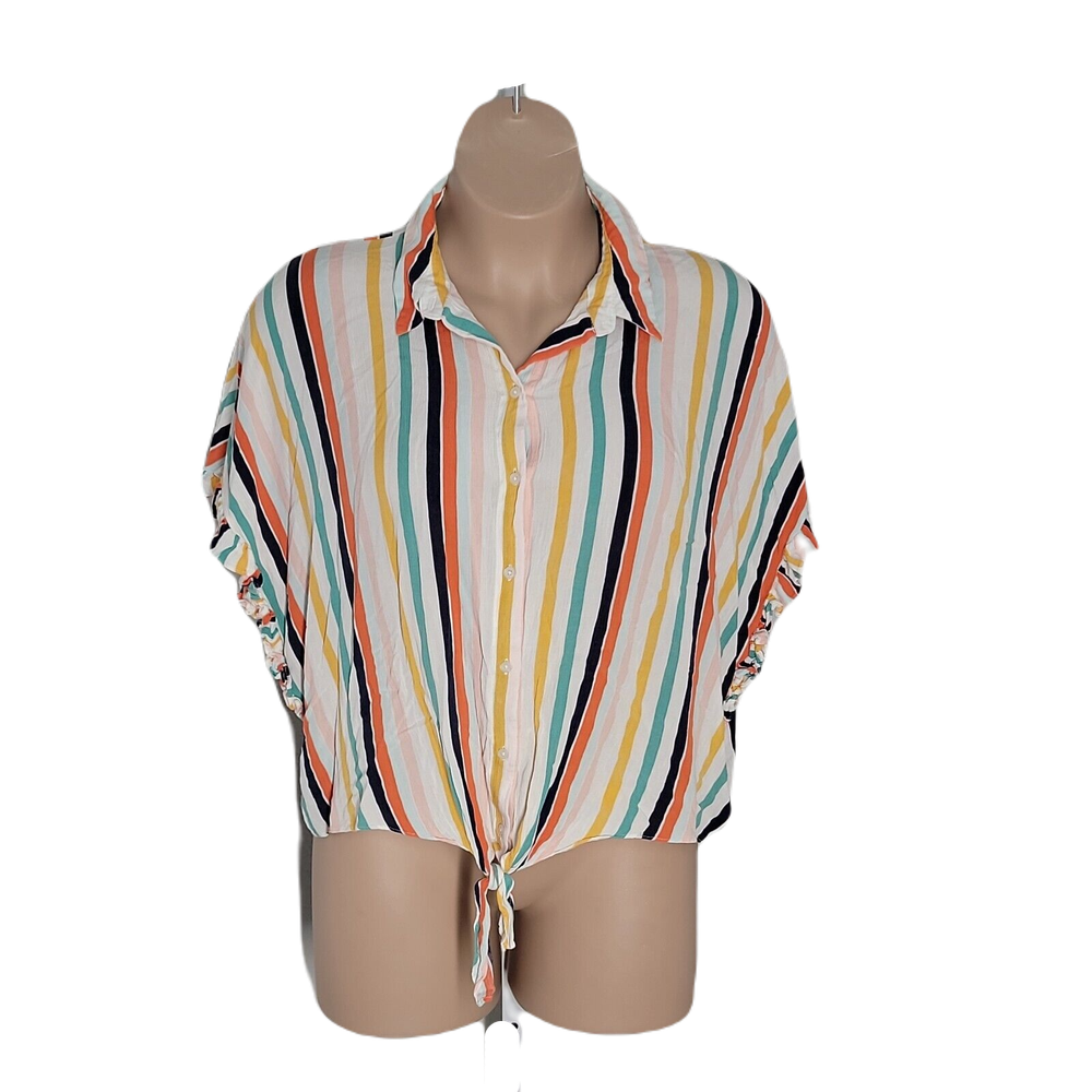 A.N.A Cute Button Up Collared Shirt ~ Sz XL ~ Orange & Green ~ Short Sleeve