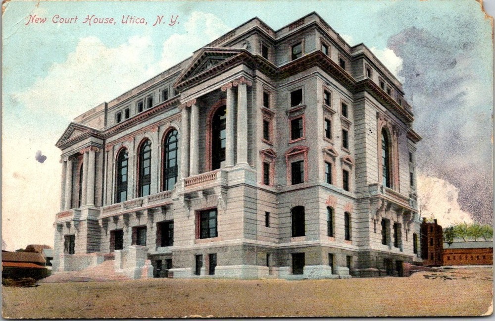 Utica NY New Court House 1908 Postcard Maynard Postmark German Made