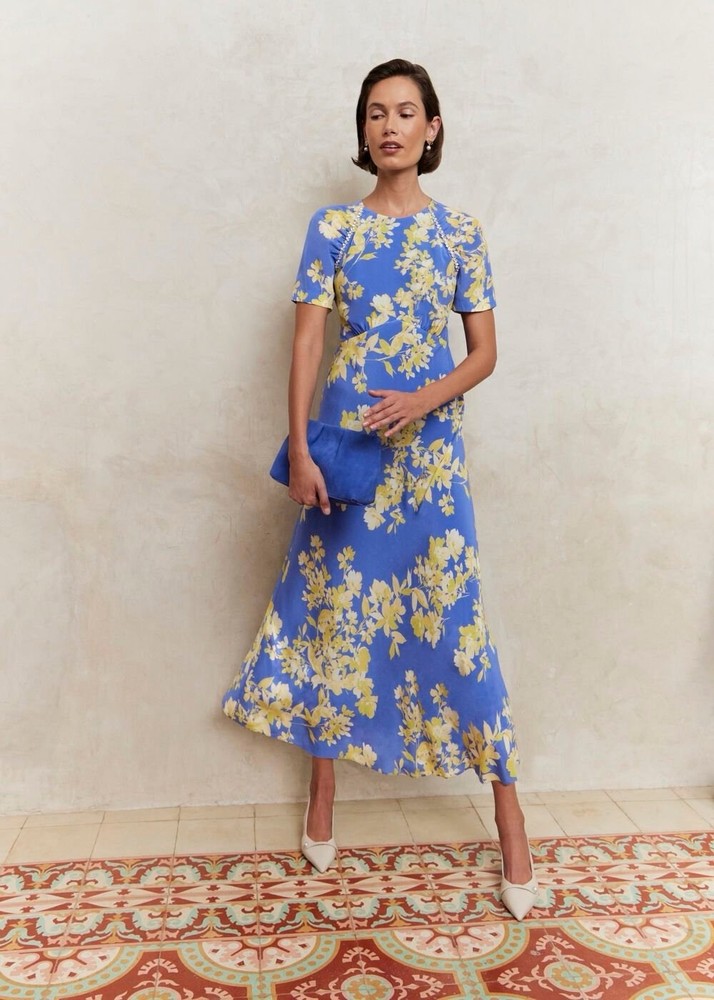 Hobbs 100% Pure Silk Ann Embellished Silk Dress Size 10 RRP £349