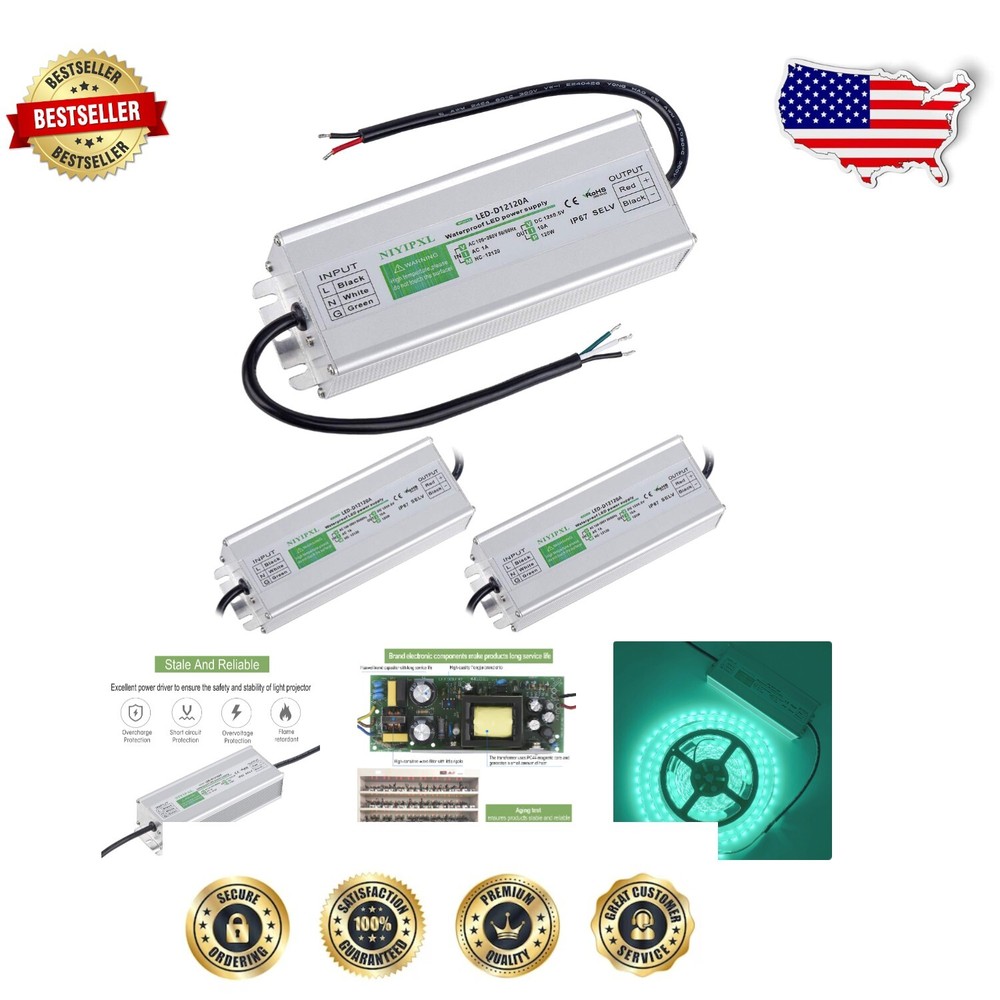 Reliable 120W Waterproof LED Driver - 3 Pack Low Voltage Power Supply for Lights