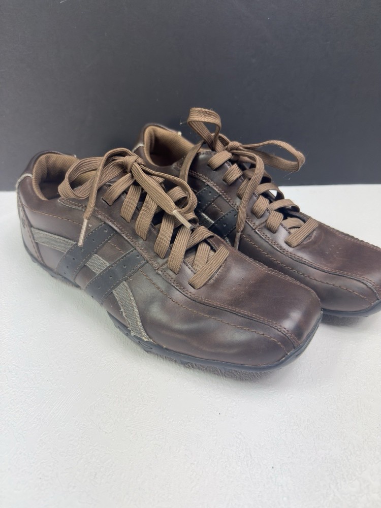 Skechers Brown Leather Fashion Sneakers Men's 11M Relaxed Step Memory Foam Shoes