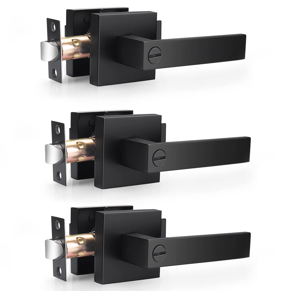 Heavy Duty Flat Black Door Handle Square Privacy Interior Door Levers Bedroom...