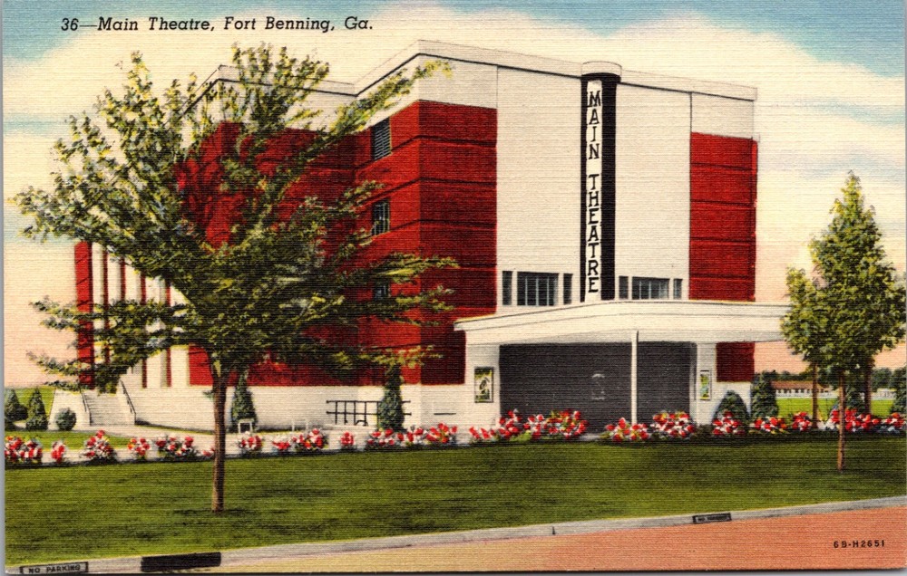 Main Theatre Fort Benning Georgia Vintage Linen Postcard Military Cinema