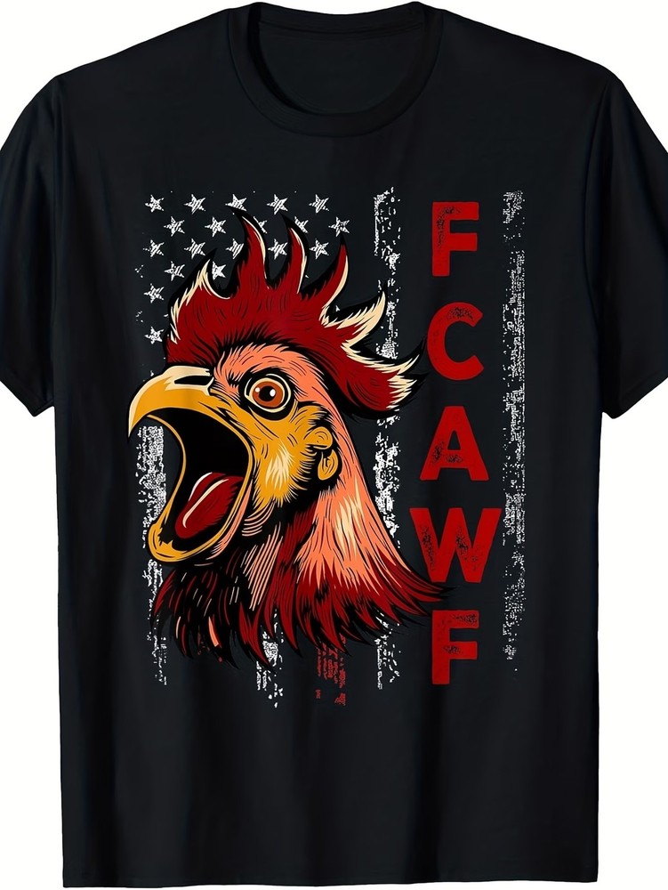 Funny Chicken T-Shirt with F Caw F Rooster US Flag