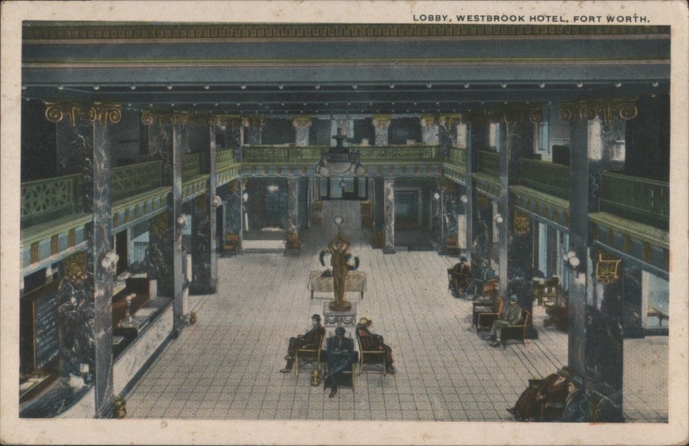 Fort Worth, Texas TX Lobby, Westbrook Hotel Original Vintage Postcard