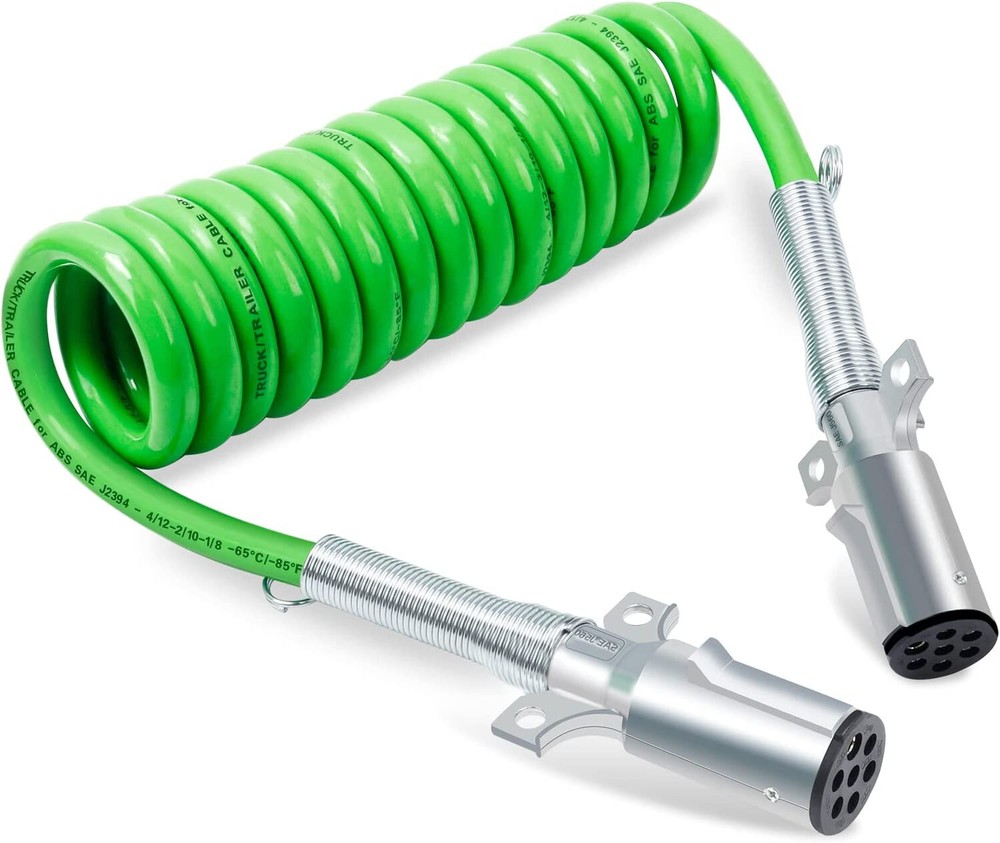 7-Way 15ft Green ABS Coiled Trailer Cord for Semi Trucks-image
