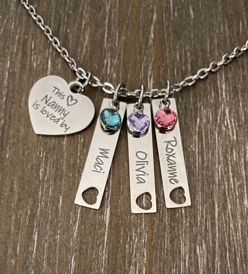 Nanny Necklace name birthstone personalized engraved custom Grandma Gift