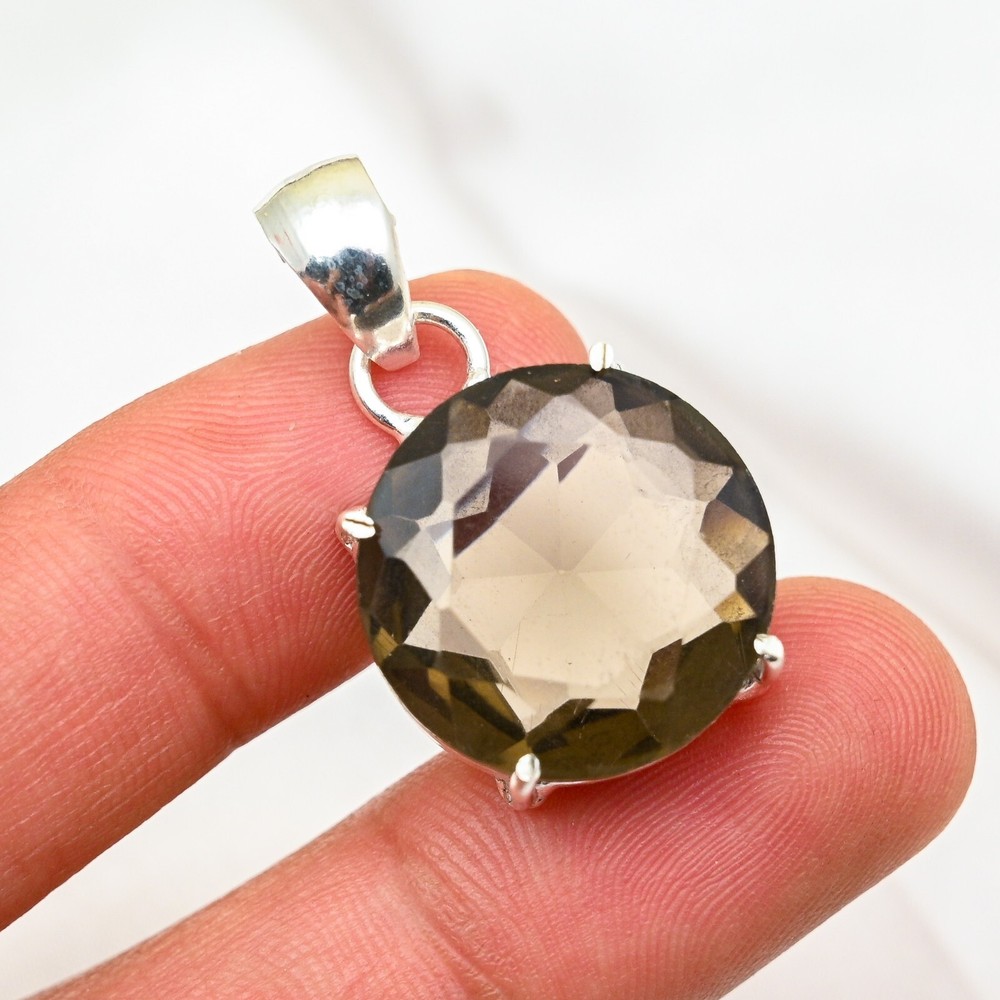 Smoky Topaz Gemstone Handmade Sterling Silver Pendant Jewelry Gift for Women
