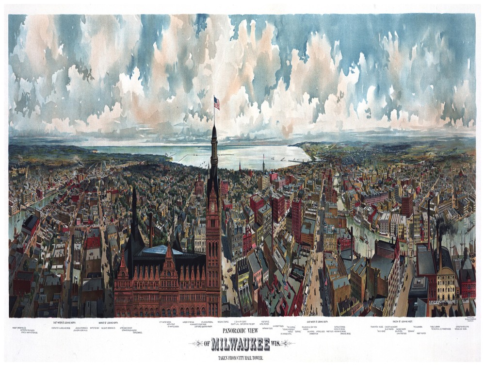 Decor Poster. Graphic Design. Milwaukee Panoramic view. Wall Art Design. 1079