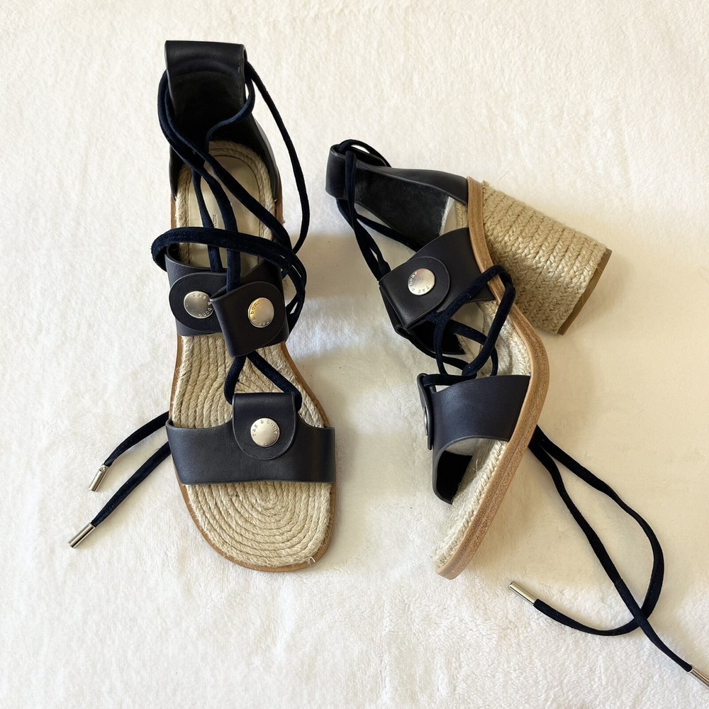Rag and Bone Eden Leather Lace Up Block Heel Sandals in Navy