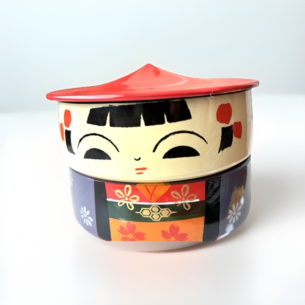 Vintage Yamanaka Japanese Kokeshi Lacquerware Stackable Bowls Bento Box Trinket