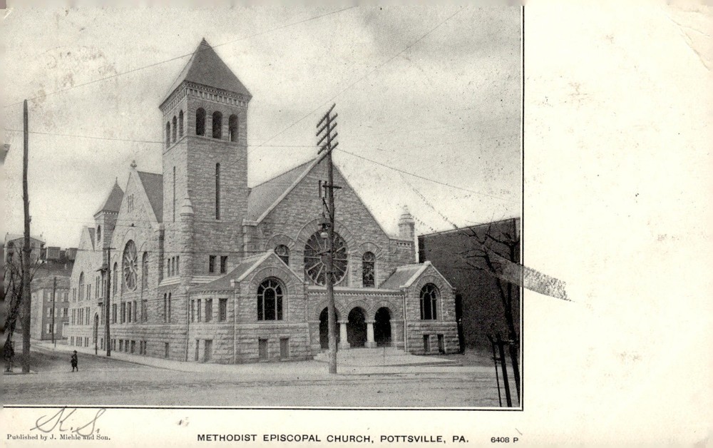 1906 Methodist Episcopal Church Pottsville Pennsylvania Romanesque View Postcard