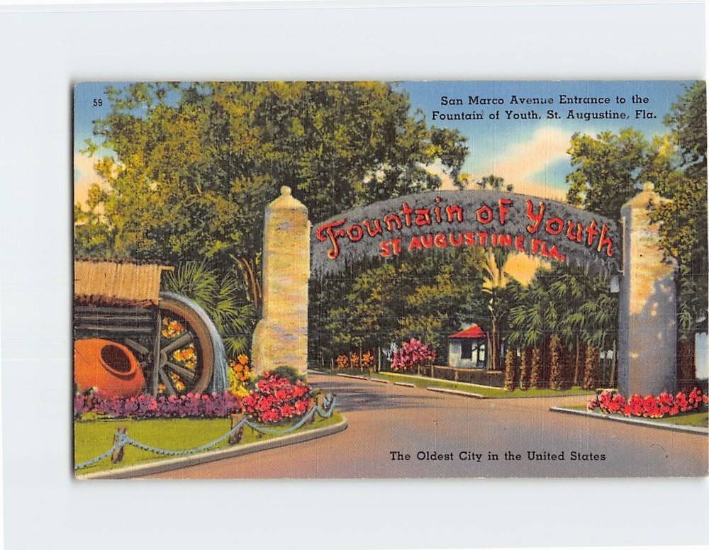 Postcard San Marco Avenue Entrance to the Fountain of Youth St Augustine Florida