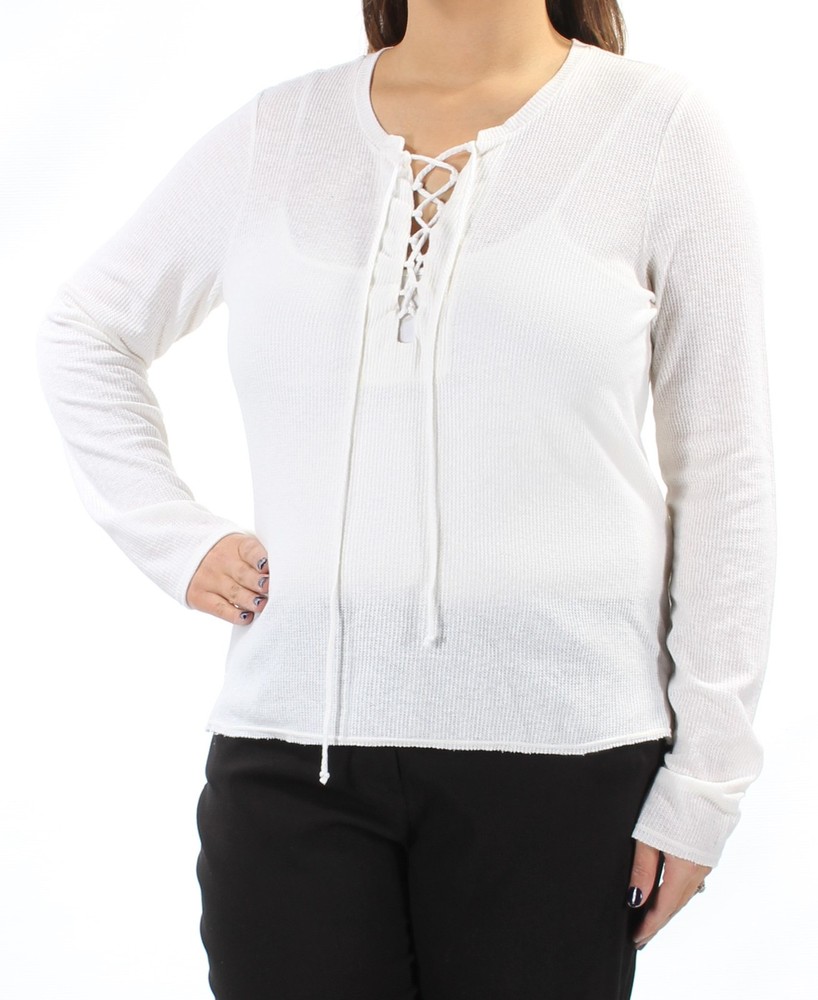 CHELSEA SKY Womens Ivory Tie Long Sleeve V Neck Tunic Top Size: XL