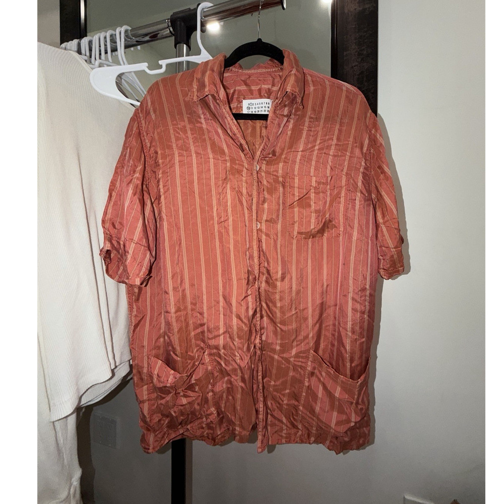 Maison Margiela Silk Striped Button-Up Shirt Rust Pink Size 52