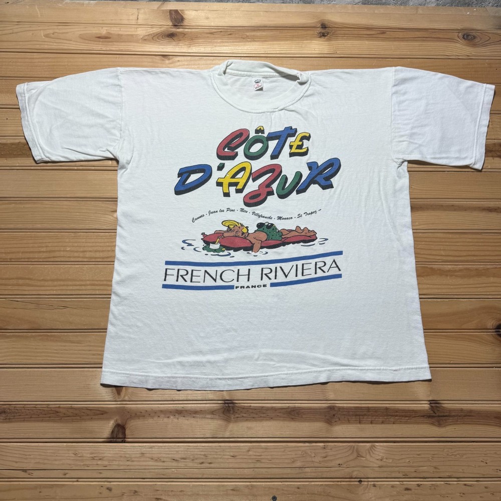 Vintage 90s Cote D'Azur French Riviera France Pool Graphic Souvenir T-Shirt - XL