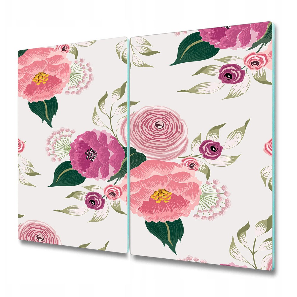 Glass Chopping Board Worktop Saver Pink spring floral pink and white 2x30x52