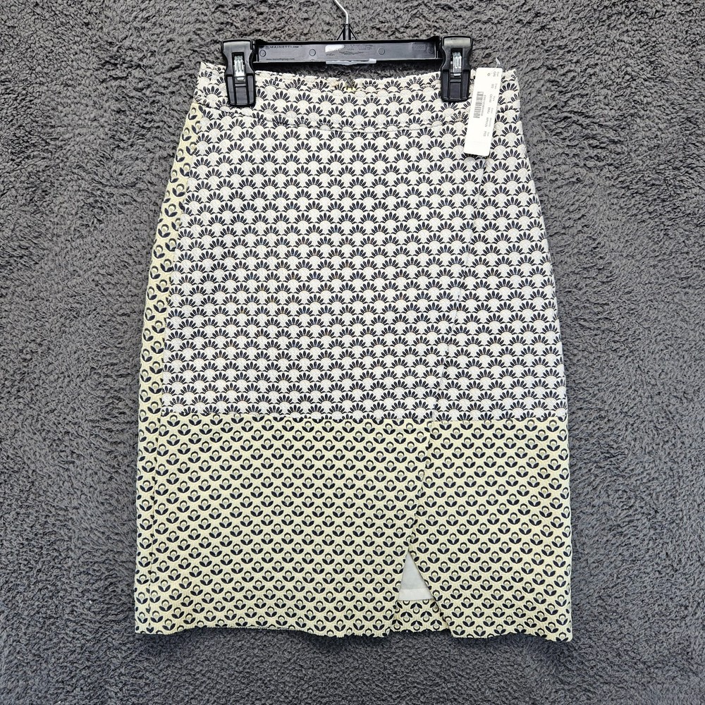 J. Crew Skirt Women Size 00 Petite Blue Beige Pencil Italian Faux Wrap