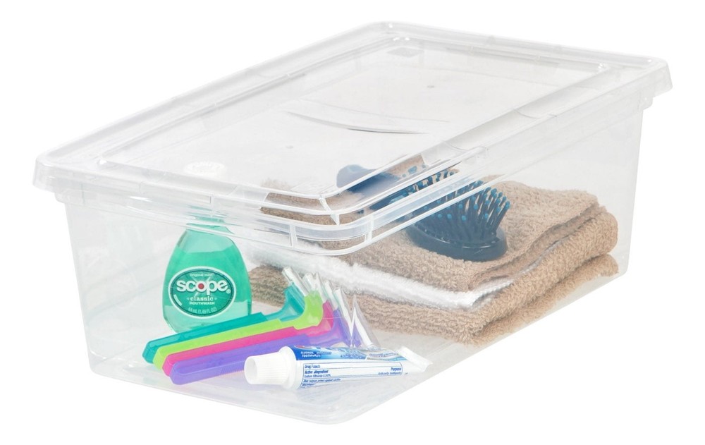 IRIS 6 Qt Clear Stackable Plastic Storage Bin with Lid Tote Container