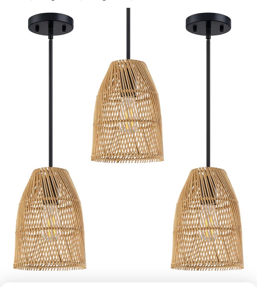 3 Pack 1 Light Industrial Vintage Nature Rattan Lantern Cage Hanging Pendant