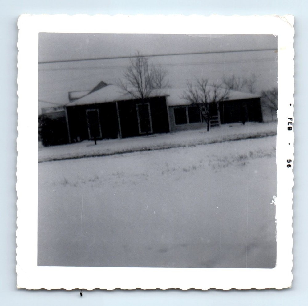 Old Vintage Square Photo HOUSE SNOW WINTER STREET SCENE 1956 SNAPSHOT