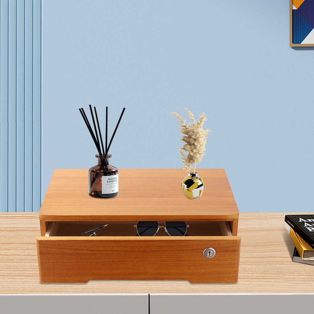 Lockable Wooden Desktop Storage Box with Drawer - Organize in Style