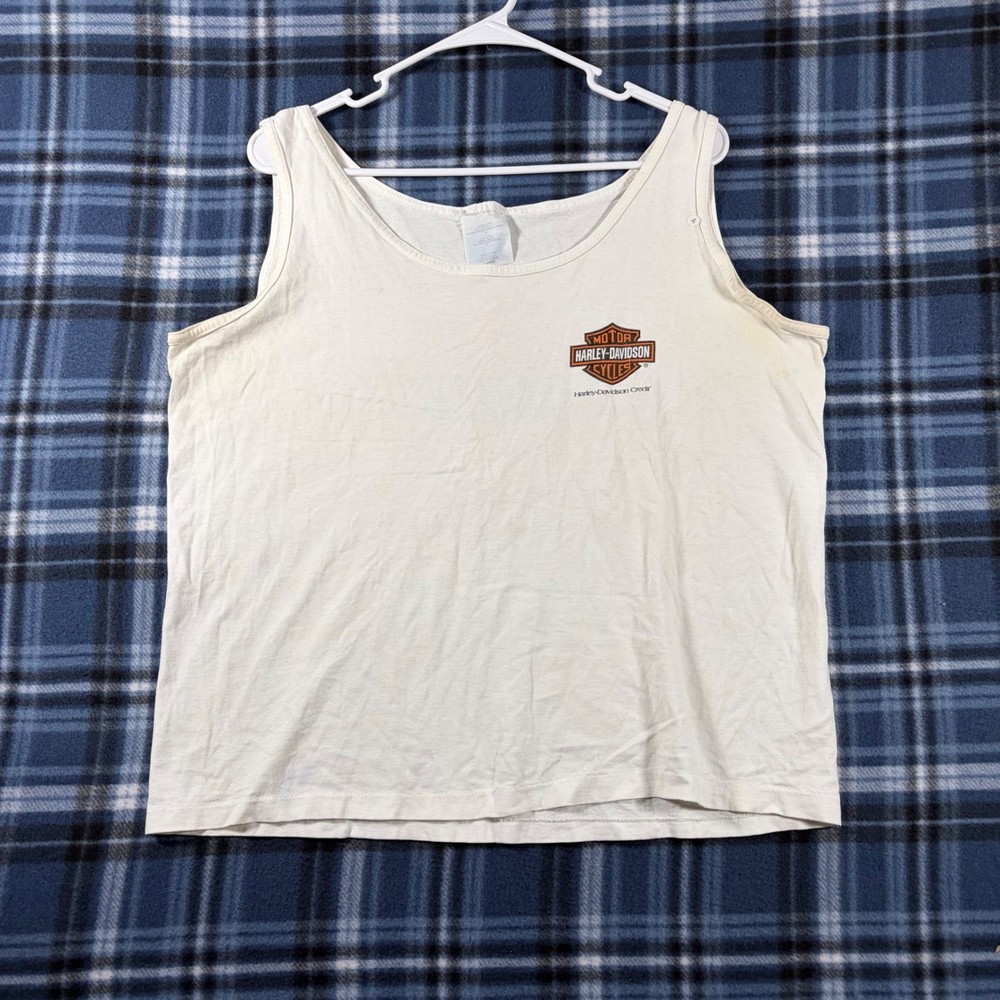 Vintage Harley Davidson Credit Tank Top White Graphic Logo Sleeveless Large USA