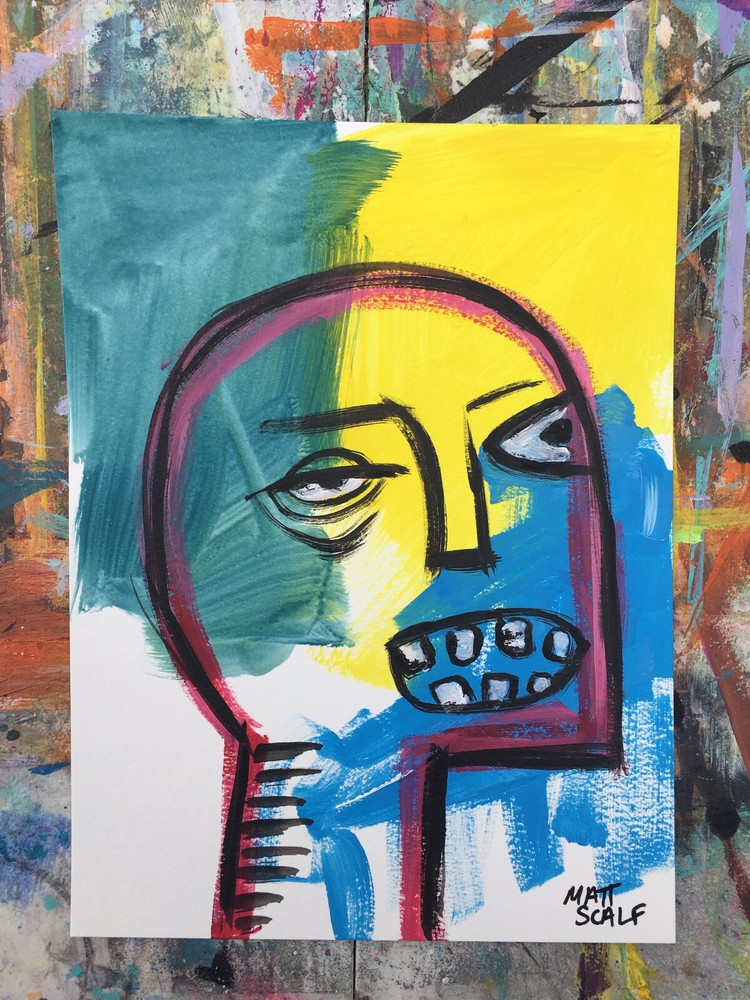 Matt Scalf Face Abstract Street Pop Art Graffiti ORIGINAL PAINTING 9x12 Portrait