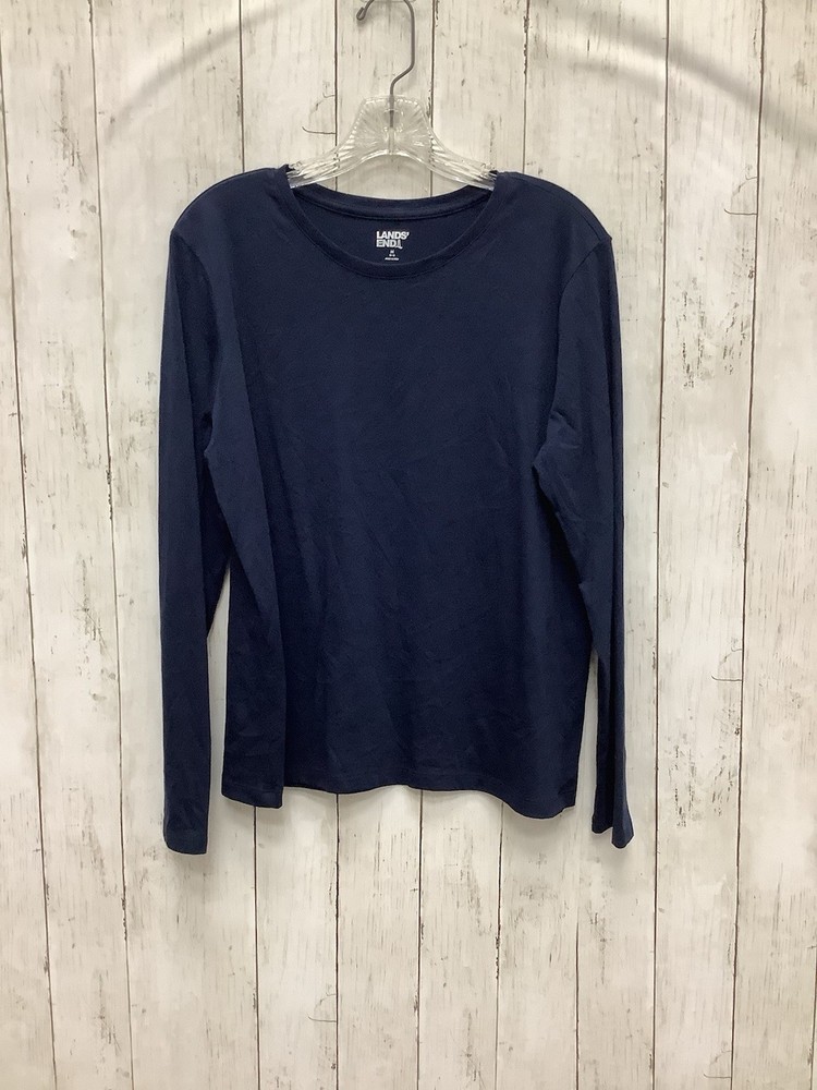 Lands' End Women's Navy Relaxed Fit Long Sleeve Cotton Crewneck T-Shirt - Medium