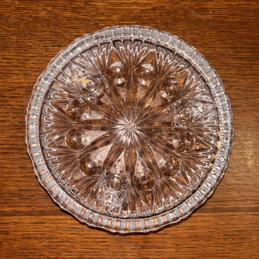 Clear Glass Pressed Decorative Plate Round Glossy Starburst Pattern