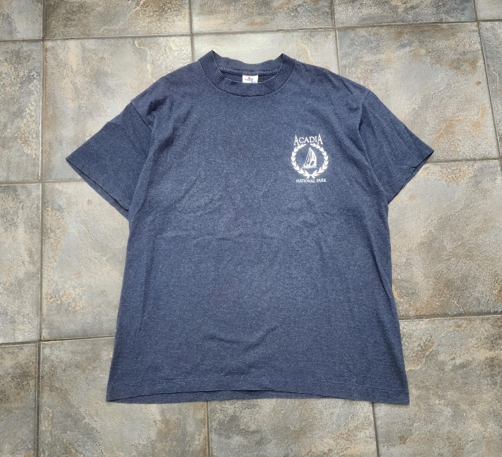 Vintage 90s Acadia National Park Maine Men's XL Striped Single Stitch T Shirt-image