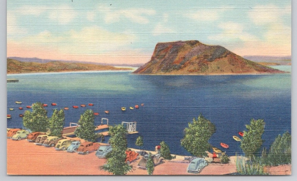 Elephant Butte Lake NM Postcard - Boat Landing & Bathing Beach Vintage Linen