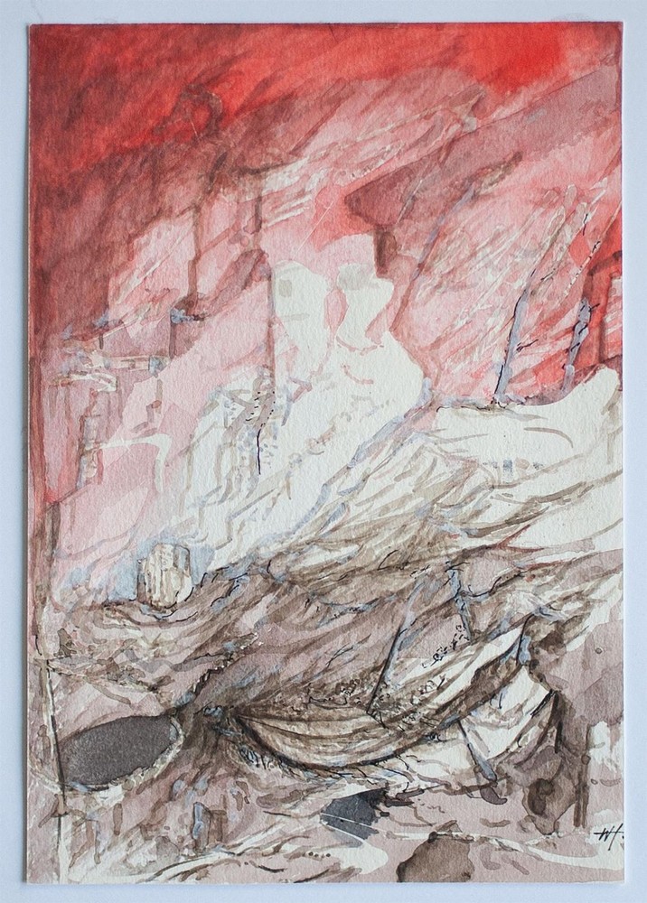 Werner Hennig Boats Abstract Leipzig Graphic Exchange East German Art Watercolor-image