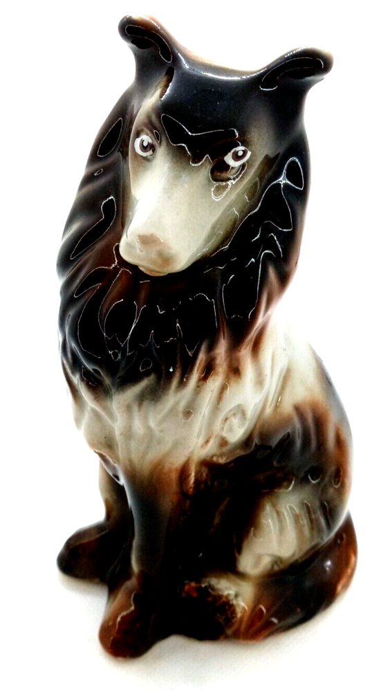 Vintage Ceramic Collie Dog Figurine, Hand Painted, Brazil, VGC