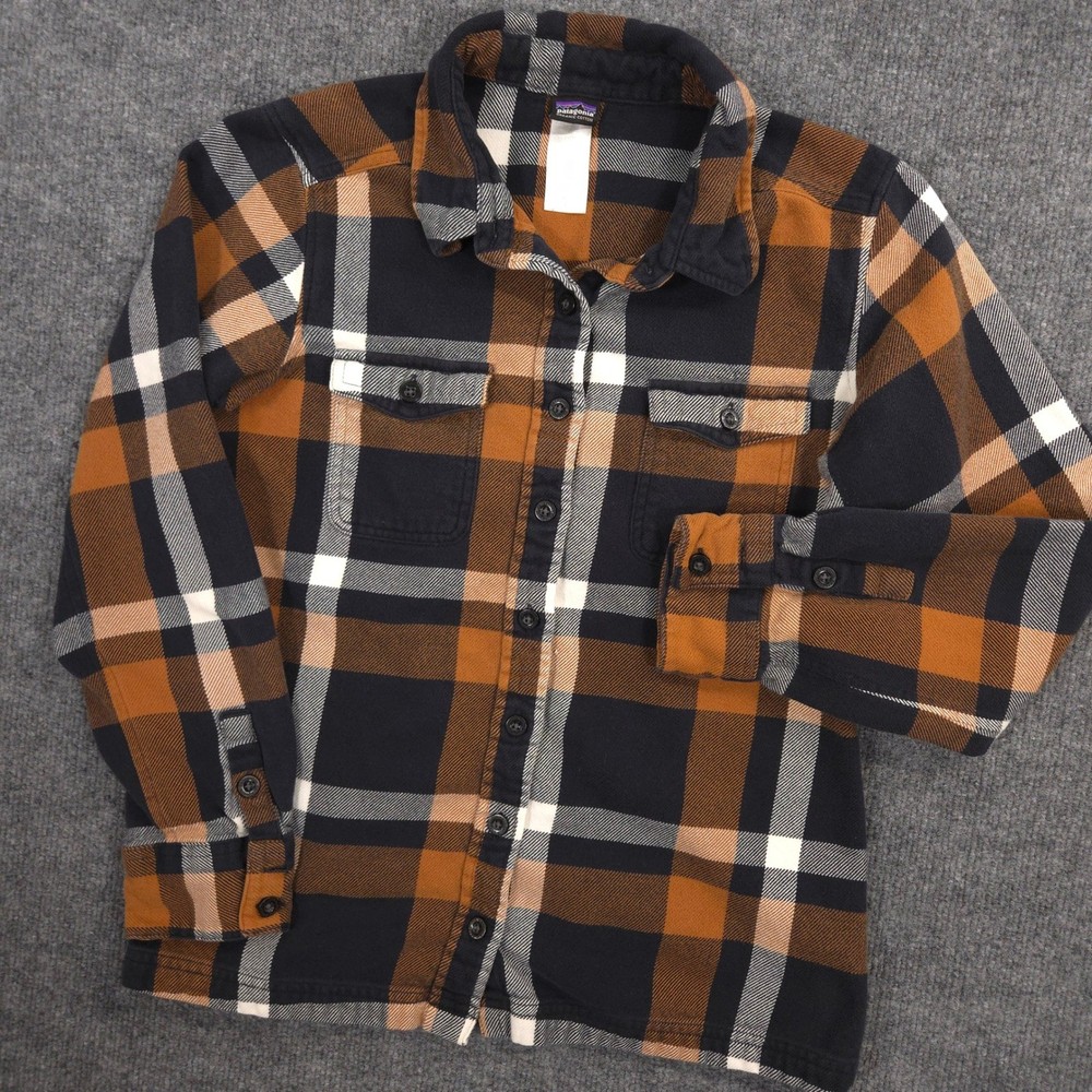 Patagonia Fjord Flannel Shirt Womens 2 Chrystaline Black Plaid Organic Cotton