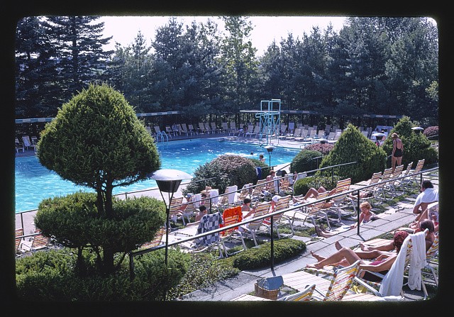 South Fallsburg New York Brickman Pool Area 1977 Swimming Pool Lounge Chairs