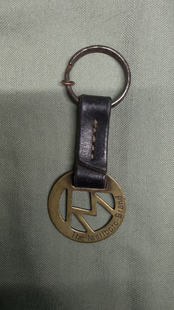 Vintage The Marlboro Brand Keychain Solid Brass & Brown Leather Made In USA